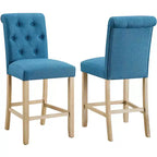 Tabourets de bar en bois massif à dossier touffeté Roundhill Furniture Siena, bleus, lot de 2