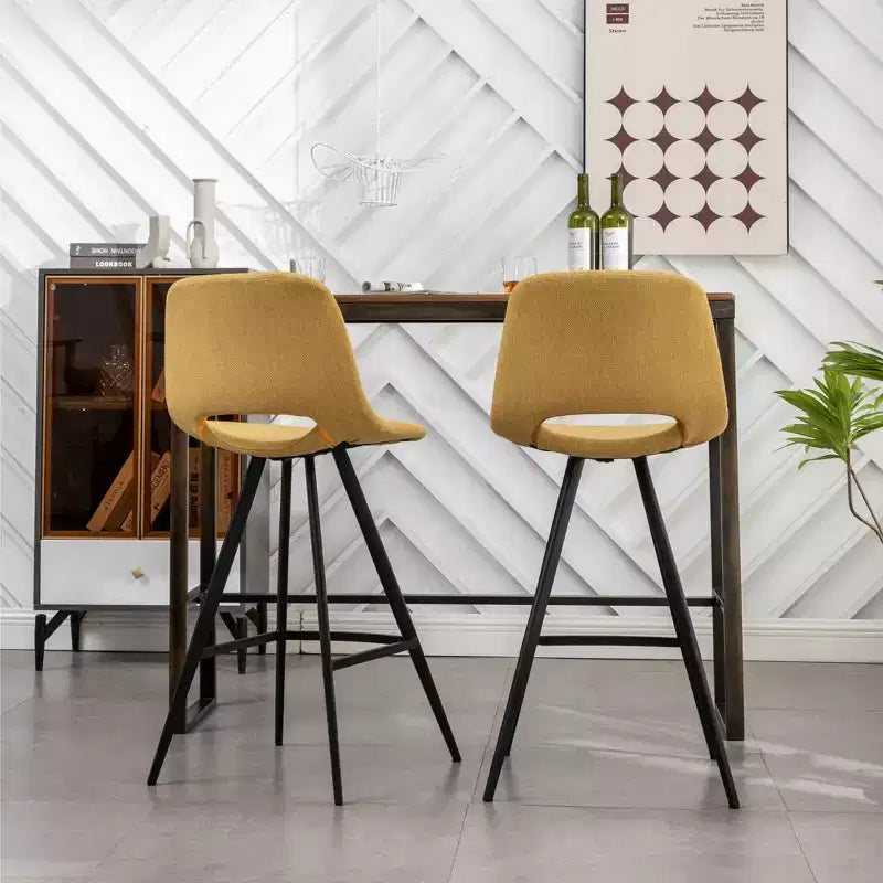 Tabourets de bar en tissu Porth de 28,25 po de Roundhill Furniture, jaune, lot de 2