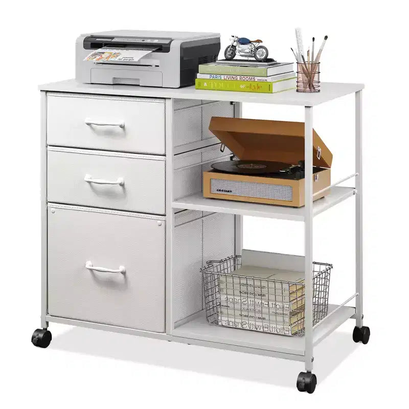 Meuble Classeur Mobile DEXYLLO à 3 Tiroirs, Desserte d'Imprimante Roulante avec Étagère de Rangement Ouverte pour Bureau à Domicile