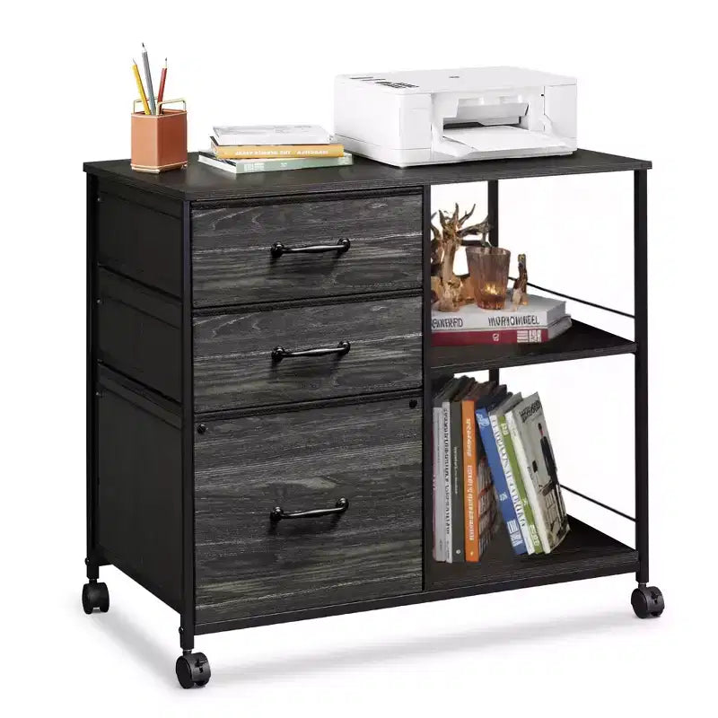 Meuble Classeur Mobile DEXYLLO à 3 Tiroirs, Desserte d'Imprimante Roulante avec Étagère de Rangement Ouverte pour Bureau à Domicile