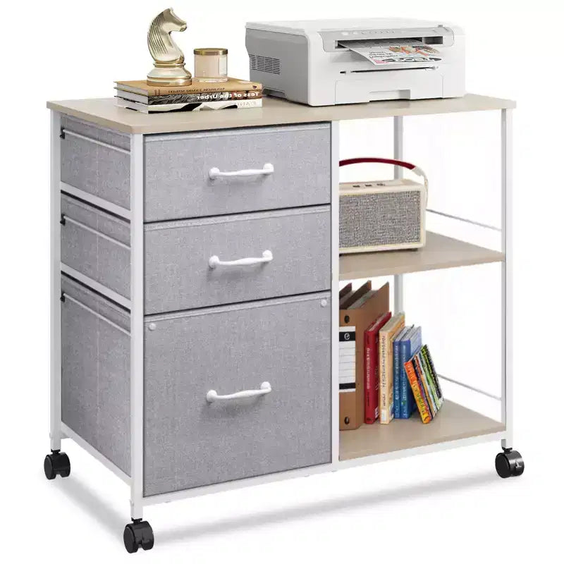 Meuble Classeur Mobile DEXYLLO à 3 Tiroirs, Desserte d'Imprimante Roulante avec Étagère de Rangement Ouverte pour Bureau à Domicile