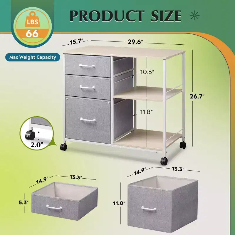 Meuble Classeur Mobile DEXYLLO à 3 Tiroirs, Desserte d'Imprimante Roulante avec Étagère de Rangement Ouverte pour Bureau à Domicile