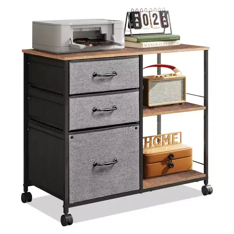 Meuble Classeur Mobile DEXYLLO à 3 Tiroirs, Desserte d'Imprimante Roulante avec Étagère de Rangement Ouverte pour Bureau à Domicile