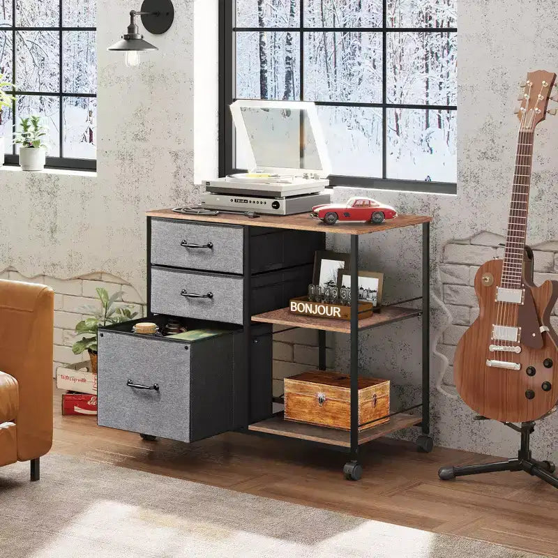 Meuble Classeur Mobile DEXYLLO à 3 Tiroirs, Desserte d'Imprimante Roulante avec Étagère de Rangement Ouverte pour Bureau à Domicile