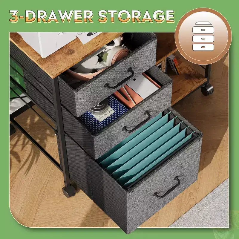 Meuble Classeur Mobile DEXYLLO à 3 Tiroirs, Desserte d'Imprimante Roulante avec Étagère de Rangement Ouverte pour Bureau à Domicile