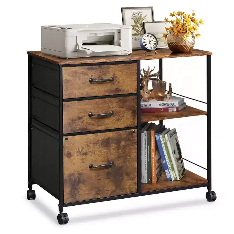 Meuble Classeur Mobile DEXYLLO à 3 Tiroirs, Desserte d'Imprimante Roulante avec Étagère de Rangement Ouverte pour Bureau à Domicile