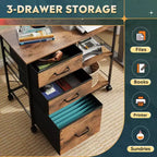 Meuble Classeur Mobile DEXYLLO à 3 Tiroirs, Desserte d'Imprimante Roulante avec Étagère de Rangement Ouverte pour Bureau à Domicile