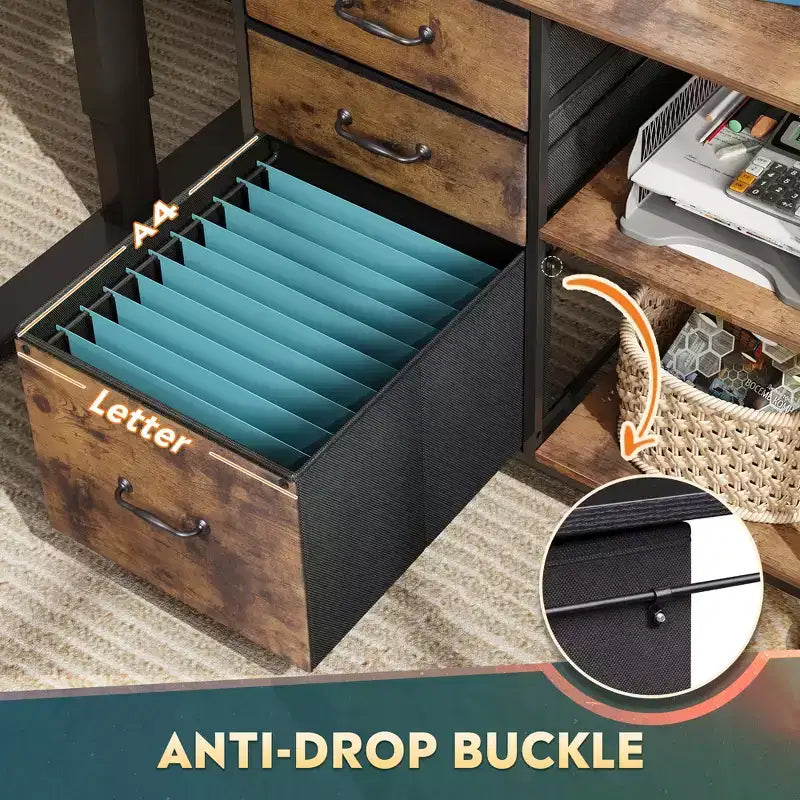 Meuble Classeur Mobile DEXYLLO à 3 Tiroirs, Desserte d'Imprimante Roulante avec Étagère de Rangement Ouverte pour Bureau à Domicile