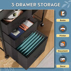 Meuble Classeur Mobile DEXYLLO à 3 Tiroirs, Desserte d'Imprimante Roulante avec Étagère de Rangement Ouverte pour Bureau à Domicile
