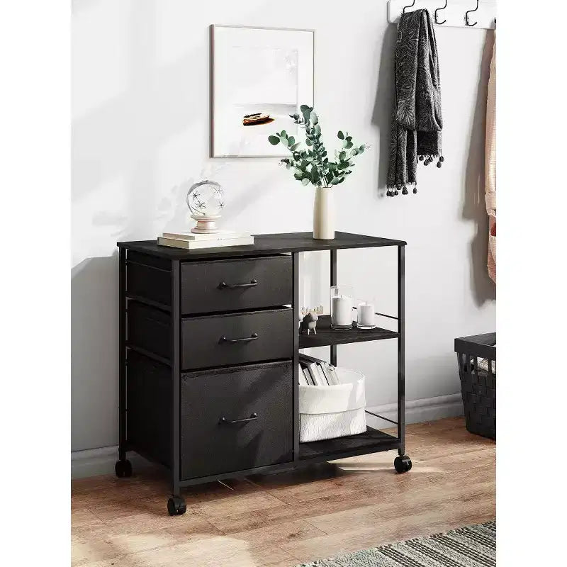 Meuble Classeur Mobile DEXYLLO à 3 Tiroirs, Desserte d'Imprimante Roulante avec Étagère de Rangement Ouverte pour Bureau à Domicile