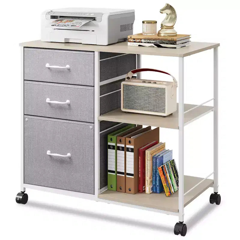 Meuble Classeur Mobile DEXYLLO à 3 Tiroirs, Desserte d'Imprimante Roulante avec Étagère de Rangement Ouverte pour Bureau à Domicile