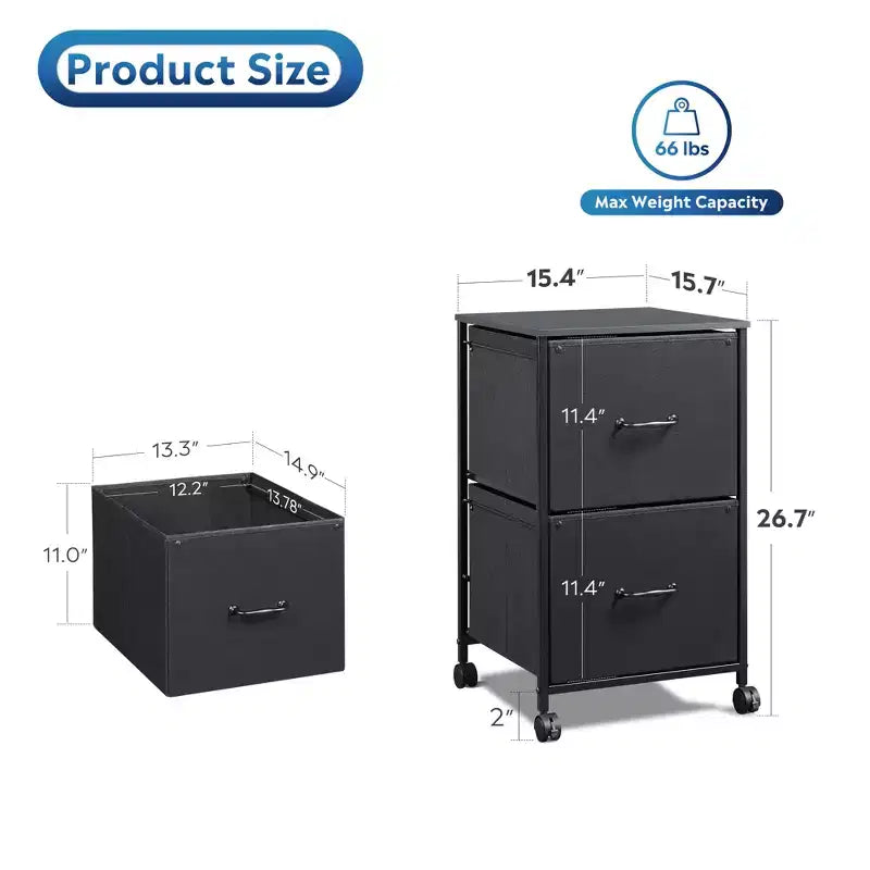 Meuble de classement mobile GALAXHERO à 2 tiroirs, support d'imprimante roulant, meuble de classement vertical en tissu compatible avec les formats A4 ou Lettre pour bureau à domicile