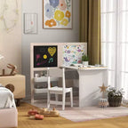 Ensemble Table et Chaises pour Enfants Qaba, Ensemble Table d'Art et Chaises 3 en 1 pour Enfants avec Étagères de Rangement, Tableau Noir, Tableau Blanc, Rouleau de Papier, pour 3-8 Ans, Blanc