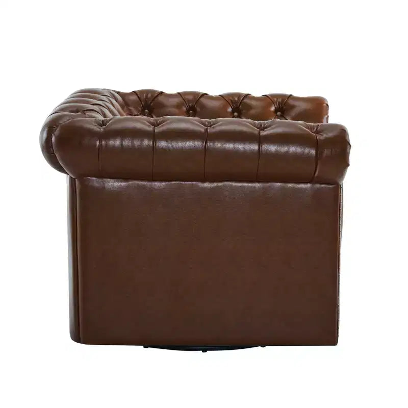 Christopher Knight Home Andrew, fauteuil club pivotant rembourré avec boutons touffetés et accoudoirs roulés, vert foncé/PU