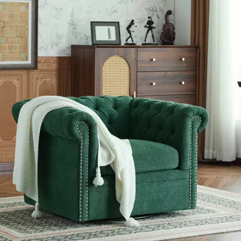 Christopher Knight Home Andrew, fauteuil club pivotant rembourré avec boutons touffetés et accoudoirs roulés, vert foncé/PU