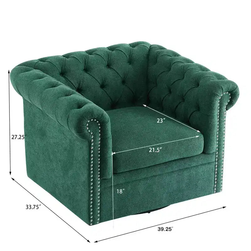 Christopher Knight Home Andrew, fauteuil club pivotant rembourré avec boutons touffetés et accoudoirs roulés, vert foncé/PU