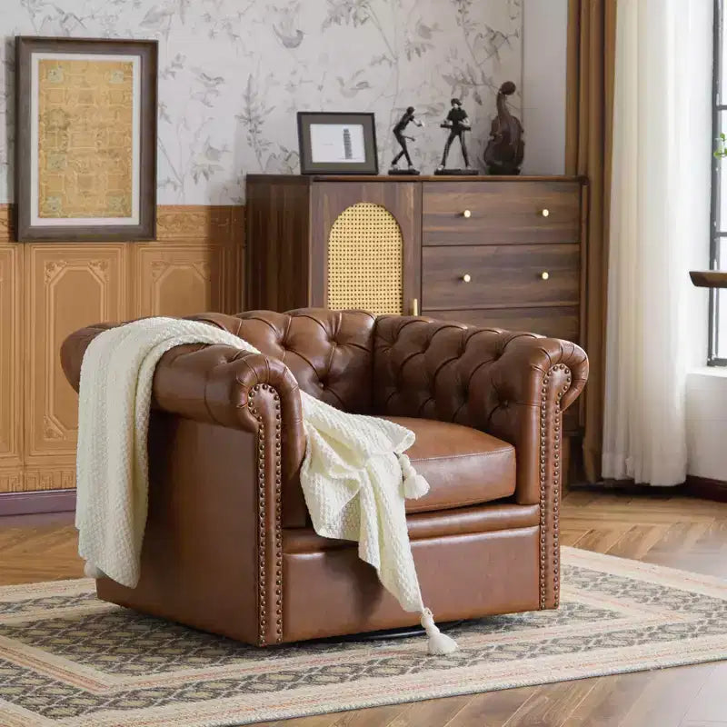 Christopher Knight Home Andrew, fauteuil club pivotant rembourré avec boutons touffetés et accoudoirs roulés, vert foncé/PU