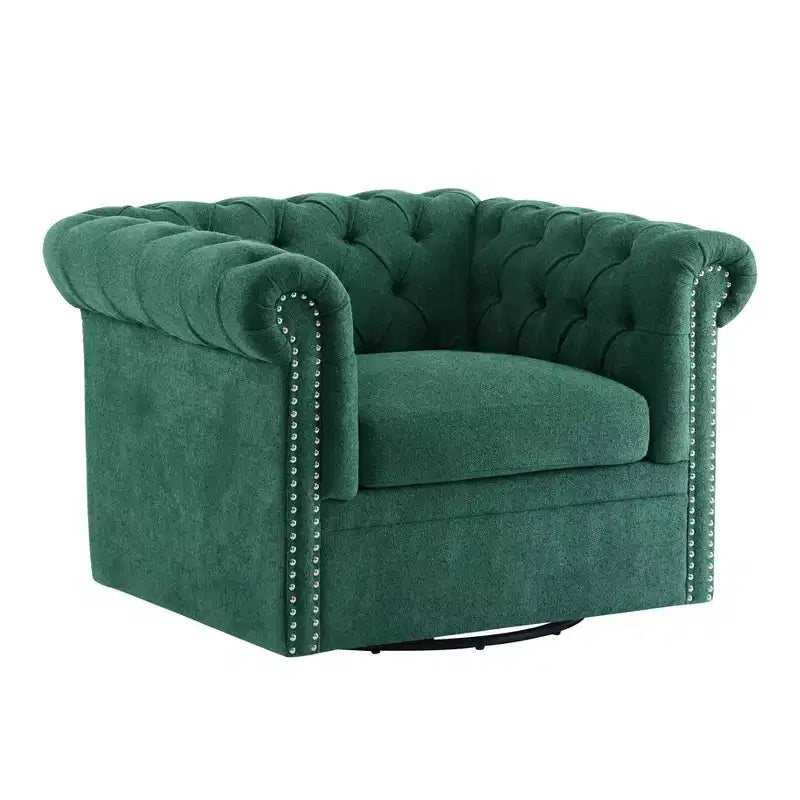 Christopher Knight Home Andrew, fauteuil club pivotant rembourré avec boutons touffetés et accoudoirs roulés, vert foncé/PU