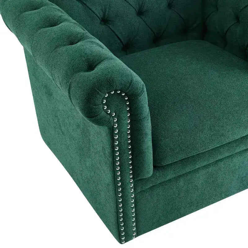 Christopher Knight Home Andrew, fauteuil club pivotant rembourré avec boutons touffetés et accoudoirs roulés, vert foncé/PU