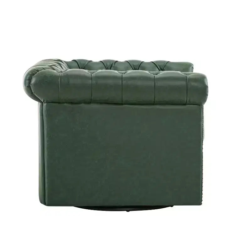 Christopher Knight Home Andrew, fauteuil club pivotant rembourré avec boutons touffetés et accoudoirs roulés, vert foncé/PU