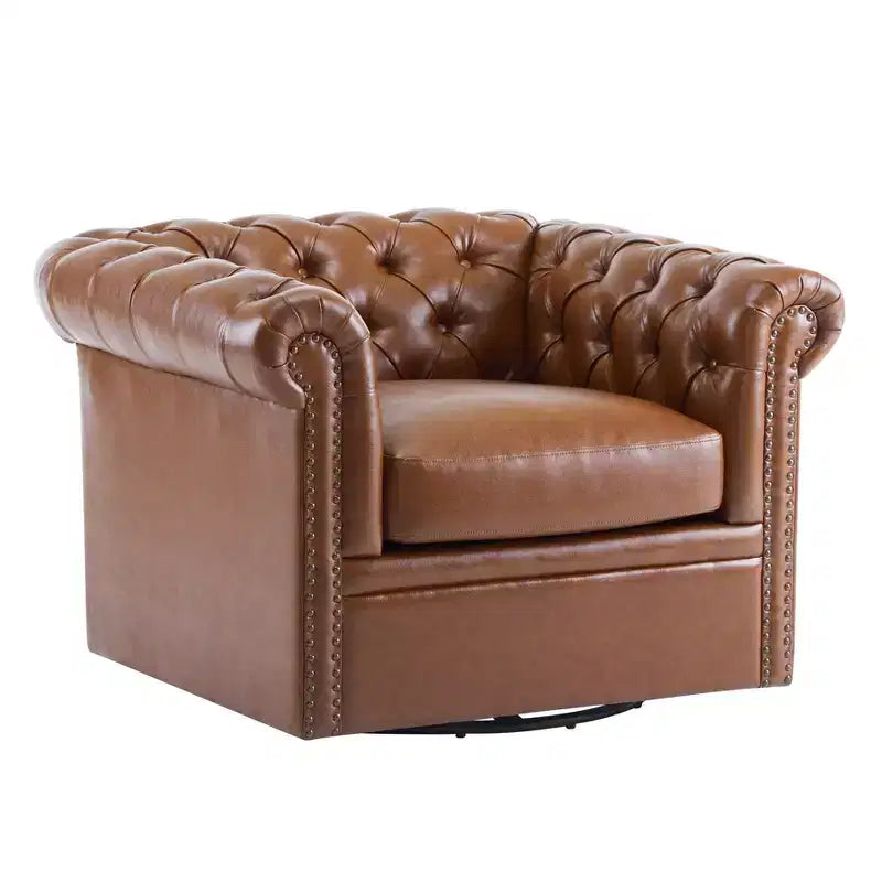 Christopher Knight Home Andrew, fauteuil club pivotant rembourré avec boutons touffetés et accoudoirs roulés, vert foncé/PU