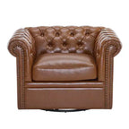 Christopher Knight Home Andrew Upholstered Button Tufted Swivel Club Chair with Roll ArmsDark Green/PU