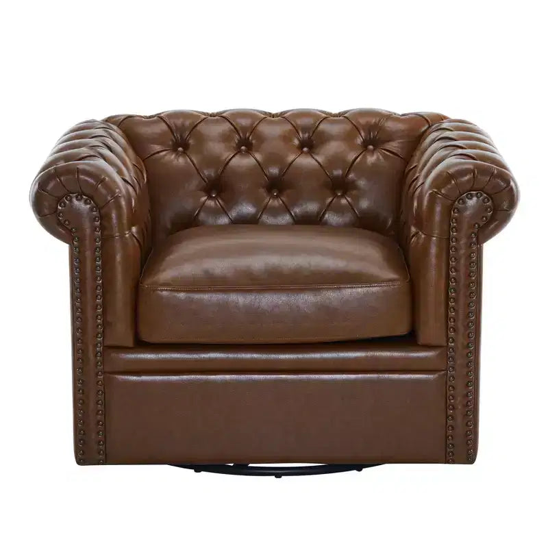 Christopher Knight Home Andrew, fauteuil club pivotant rembourré avec boutons touffetés et accoudoirs roulés, vert foncé/PU
