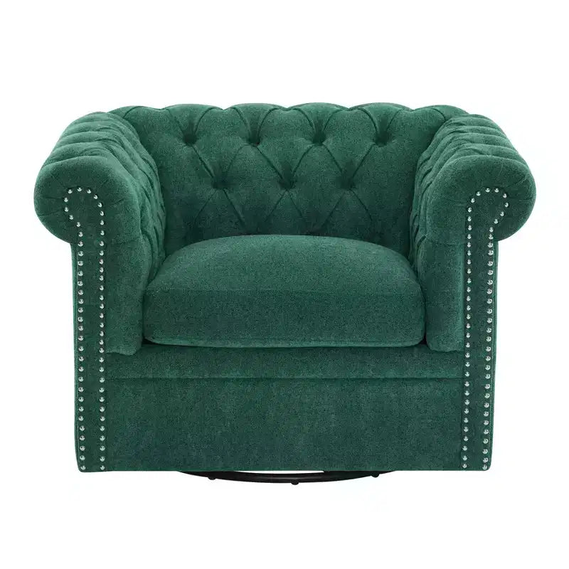 Christopher Knight Home Andrew, fauteuil club pivotant rembourré avec boutons touffetés et accoudoirs roulés, vert foncé/PU