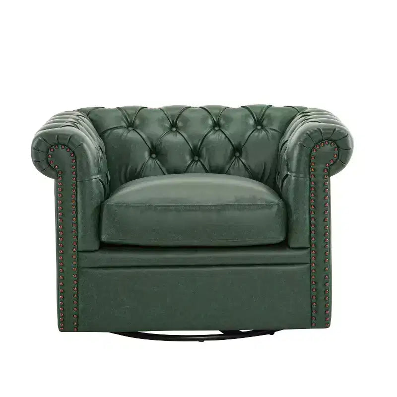 Christopher Knight Home Andrew, fauteuil club pivotant rembourré avec boutons touffetés et accoudoirs roulés, vert foncé/PU