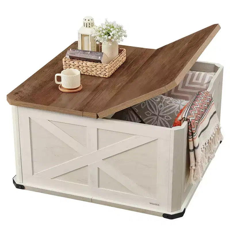 Table basse de style industriel VASAGLE avec rangement, table basse carrée pour salon, table basse avec plateaux relevables