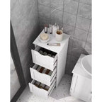Meuble de Rangement sur Pied avec 3 Tiroirs, 30 x 32 x 81 cm, Style Moderne, Blanc Mat
