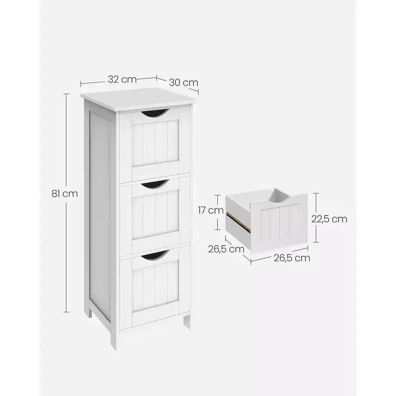 Meuble de Rangement sur Pied avec 3 Tiroirs, 30 x 32 x 81 cm, Style Moderne, Blanc Mat