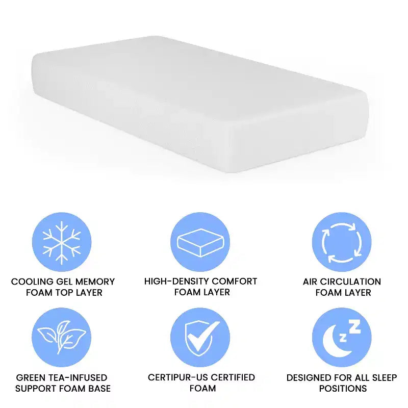 Matelas en boîte à 4 couches Emma and Oliver en mousse à mémoire de forme, infusion de thé vert, circulation d'air, gel rafraîchissant et mousse certifiée CertiPUR-US