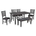 Ensemble de salle à manger rustique Whisen 6 pièces en bois avec 4 chaises et un banc