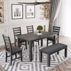 Whisen 6-Piece Rustic Wood Dining Room Set with 4 Chairs and Bench