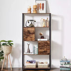 VECELO Étagère Bibliothèque de 157 cm de Haut, Étagère de Rangement Industrielle avec 2 Tiroirs, Bibliothèque à 5 Niveaux, Marron Classique