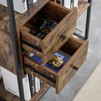 VECELO Étagère Bibliothèque de 157 cm de Haut, Étagère de Rangement Industrielle avec 2 Tiroirs, Bibliothèque à 5 Niveaux, Marron Classique