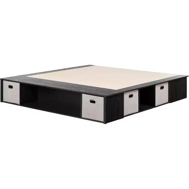 HomeStock Lit King Size Noir de 34,3 cm de haut avec plateformes (sans tête de lit) en panneaux de particules