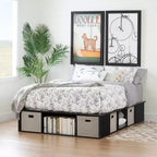 HomeStock Lit King Size Noir de 34,3 cm de haut avec plateformes (sans tête de lit) en panneaux de particules