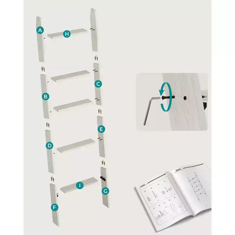 Échelle à couvertures décorative de style rustique pour le salon, étagère à 5 niveaux, porte-serviettes pour le rangement et la décoration