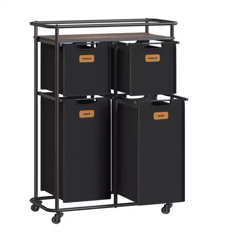 VASAGLE Laundry Sorter, Laundry Basket with Wheels, 39.6 Gal. (150 L) Rolling Laundry Hamper, Portable Laundry Cart,Ink Black