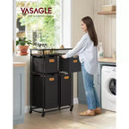 VASAGLE Trieur à Linge, Panier à Linge avec Roues, 150 L, Chariot à Linge Portable, Noir Encre
