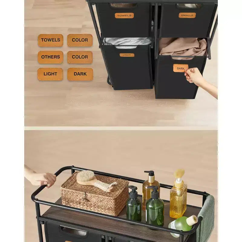 VASAGLE Trieur à Linge, Panier à Linge avec Roues, 150 L, Chariot à Linge Portable, Noir Encre