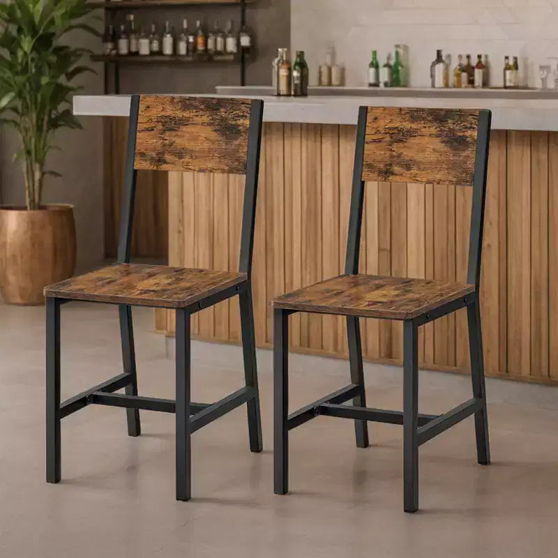 VASAGLE Lot de 2 chaises de salle à manger, chaises rustiques en bois avec cadre en acier, faciles à assembler, assise confortable, chaise moderne de style fermier