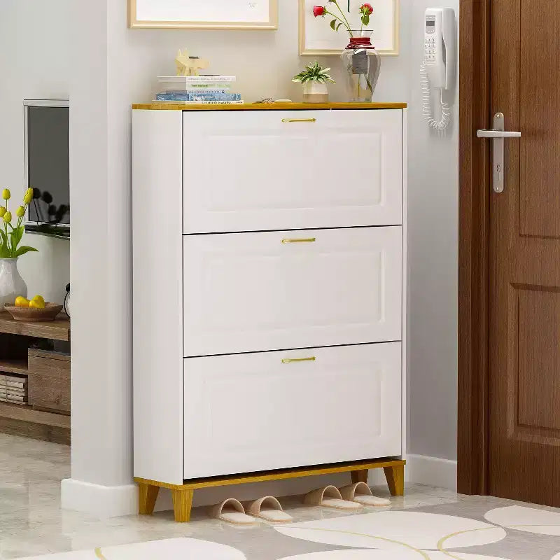 Meuble à chaussures Famapy 35.4W blanc avec compartiments pliables et tiroir