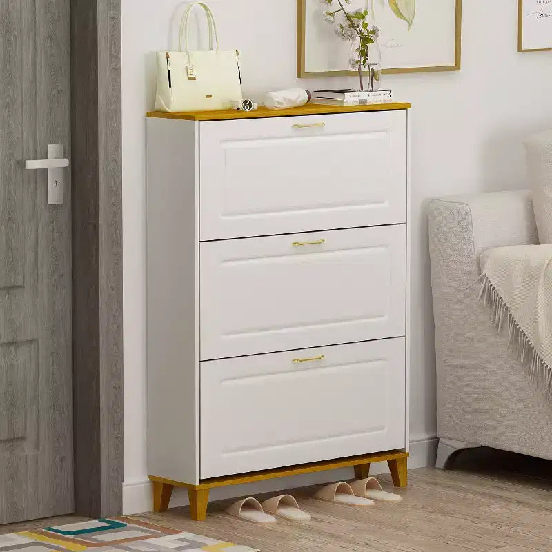 Meuble à chaussures Famapy 35.4W blanc avec compartiments pliables et tiroir