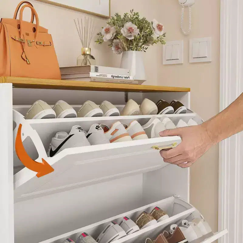Meuble à chaussures Famapy 35.4W blanc avec compartiments pliables et tiroir