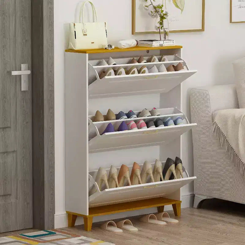 Meuble à chaussures Famapy 35.4W blanc avec compartiments pliables et tiroir