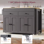 Îlot de cuisine extensible Whisen Modern avec étagère à épices, 2 tiroirs et meuble à 4 portes