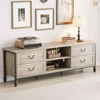 70inch TV Stand, Mid Century Modern TV Stand with Drawer, Entertainment Center with Metal Roman Columns&Handle, TV Cabinet for Living Room-Rustic Grey